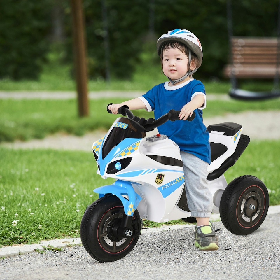 image 1 of HOMCOM Kids Ride-On Police Bike 3-Wheel Vehicle w/ Music Lights 18-36 Mths