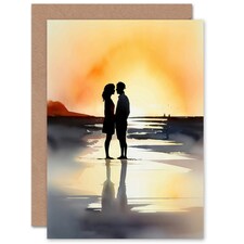 Kisses At Dawn Watercolour Romance Love Beach Partner Anniversary Card