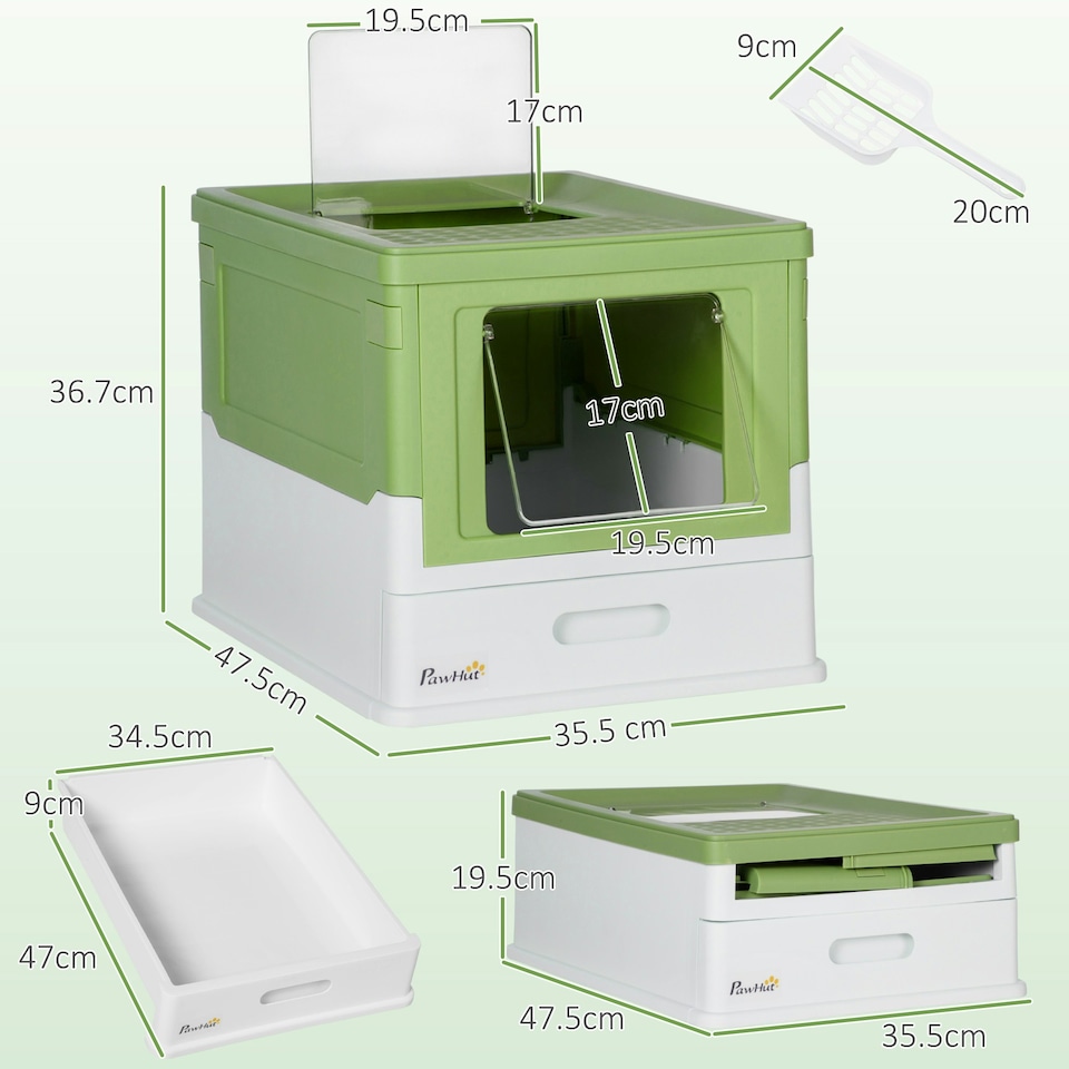 image 1 of PawHut Hooded Cat Litter Box, Pet Toilet w/ Scoop, Tray - Light Green