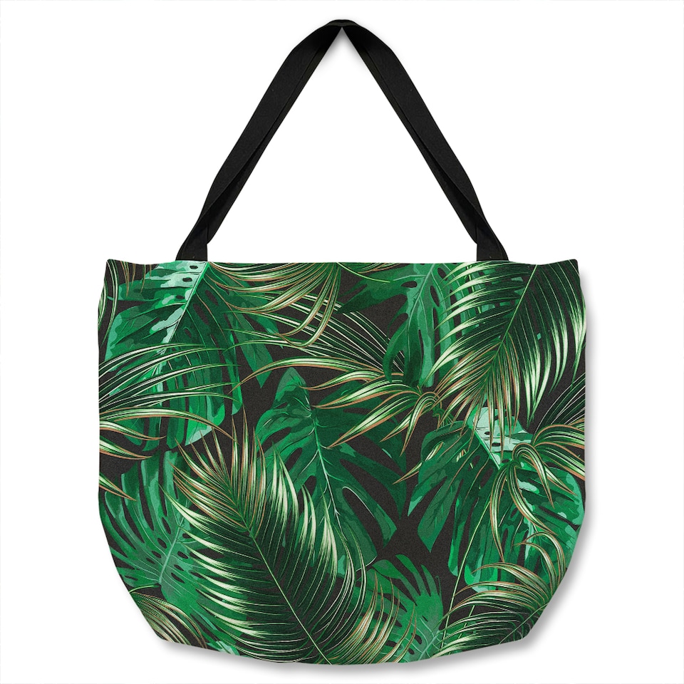 Tropical Leaves On Black Tote bat | Multi