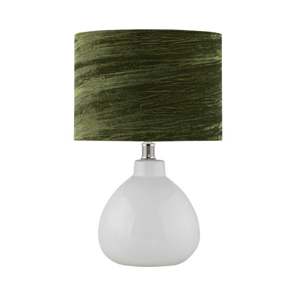 image 1 of First Choice Lighting Tuscan White Ceramic Lamp with Dark Green Crushed Velvet Shade White | Green