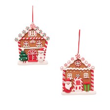 Widdop Gifts Set of 2 Snowman and Santa Gingerbread House Christmas Decorations