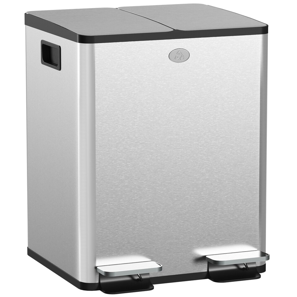 image 1 of HOMCOM 2 x 20L Dual Kitchen Bin Pedal Bin for Recycling and Waste, Silver Black | 40L
