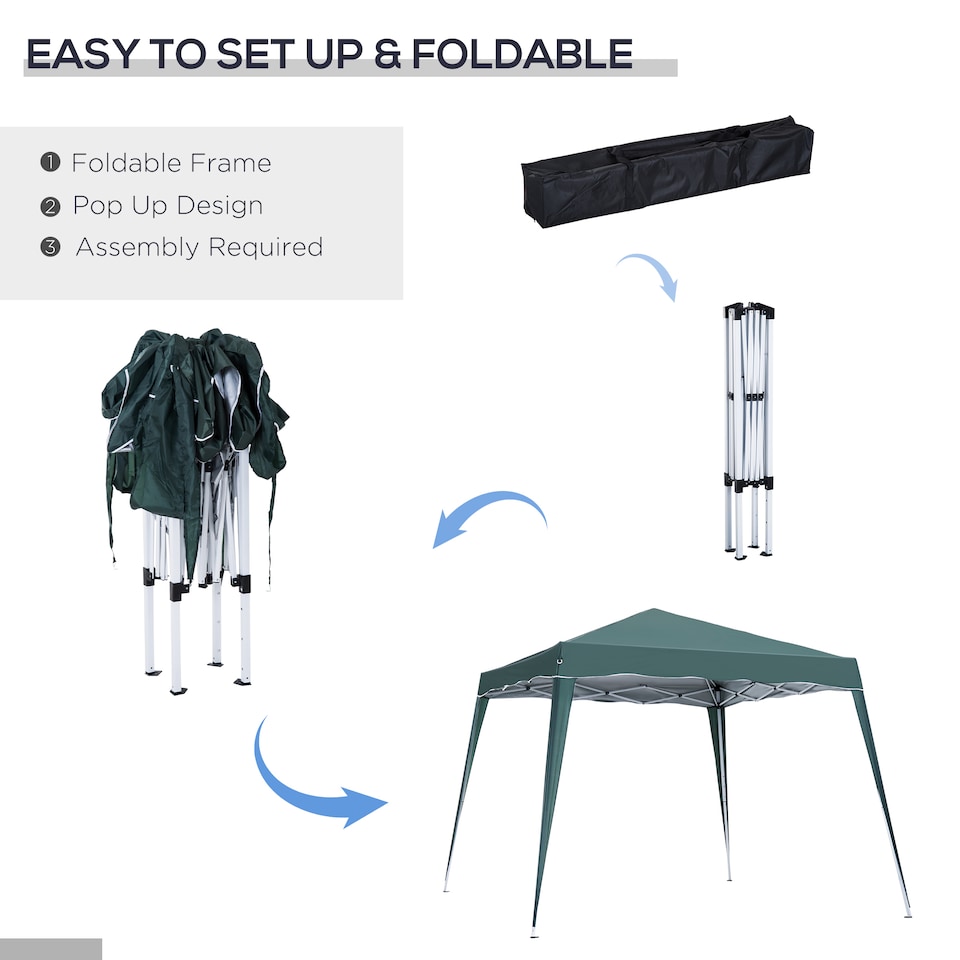image 1 of Outsunny 3 M x 3 M Base 2.5 M x 2.5 M Top Pop Up Gazebo, 2 Person Setup Instant with Carry Bag, Height Adjustable Slant Leg Party Tent Instant Event Shelter for Garden, Patio | Green