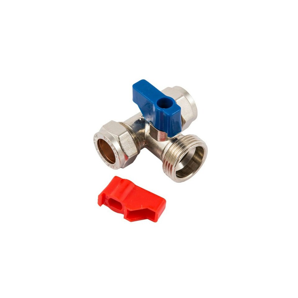 Securplumb Washing Machine Tap - Silver/Blue/Red - 15mm x 15mm x 0.7mm
