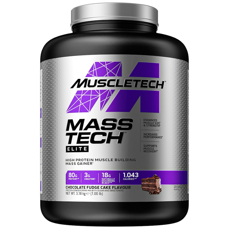 image 1 of MuscleTech MassTech 3.2kg Elite Protein Powder Chocolate Fudge Cake Mass Gainer Chocolate