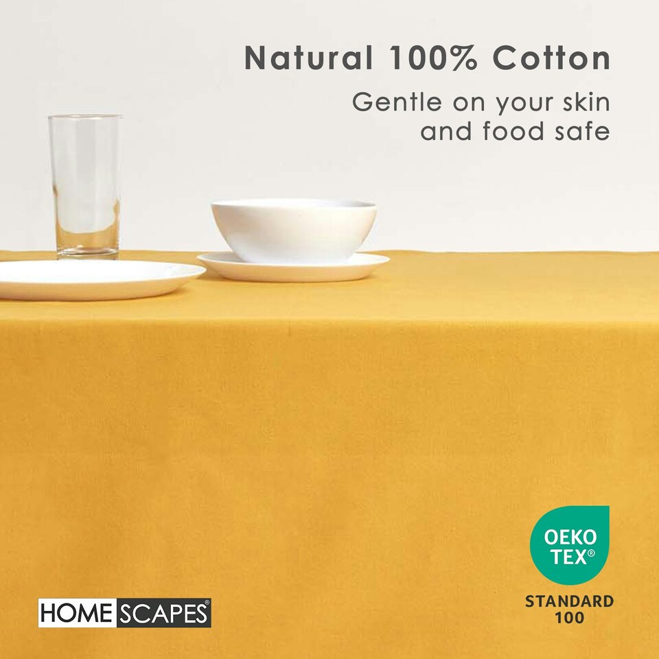 image 1 of Homescapes Mustard Yellow Tablecloth - 137 x 228 cm Yellow