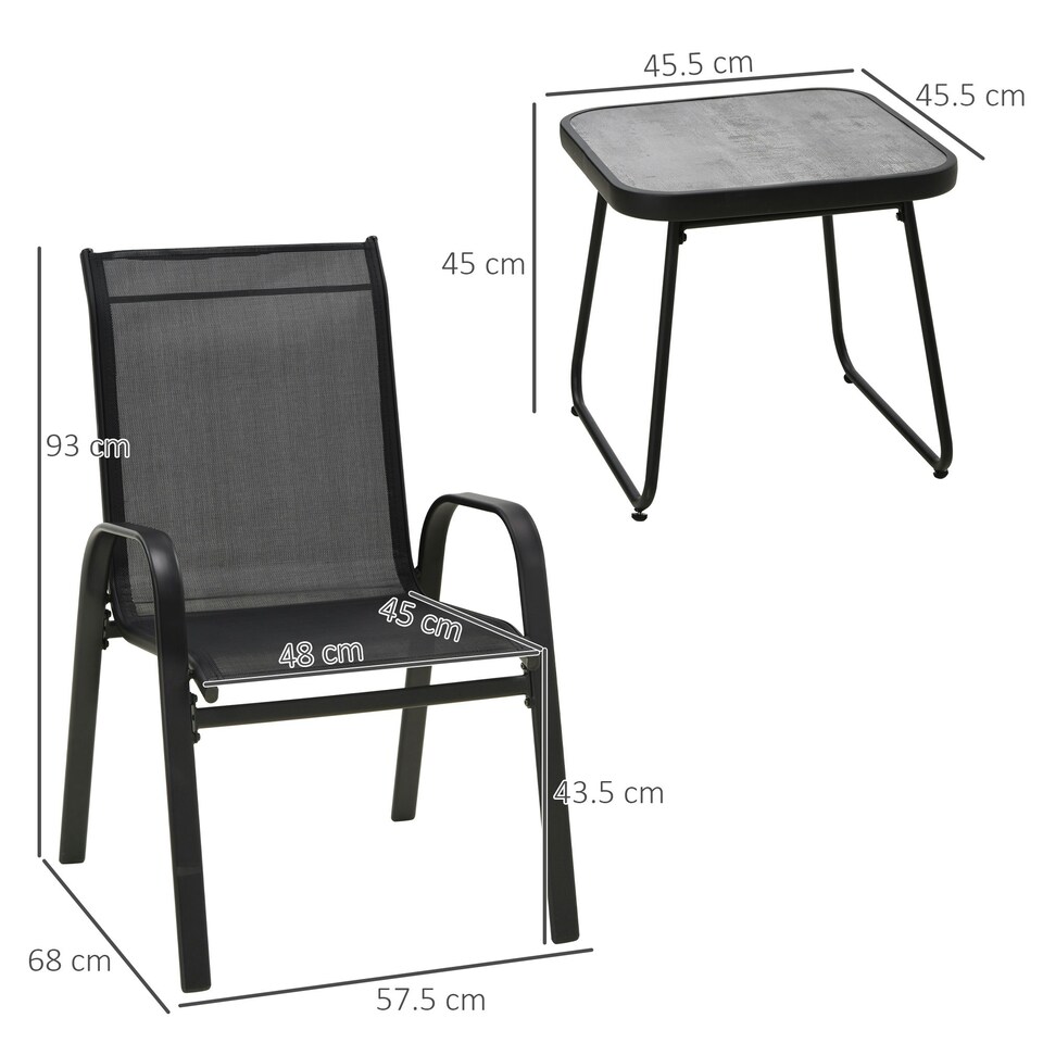 image 1 of Outsunny 3PCs Bistro Set with Breathable Mesh Fabric Stackable Chairs