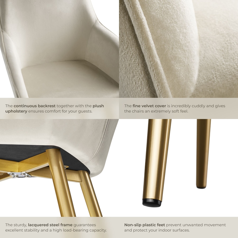 image 1 of Chair Marilyn with Velvet Cover, Gold Steel Legs and Plush Padding | Cream | cream/gold | One Size | 1