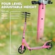 image 3 of AIYAPLAY Kids Scooter for Ages 6-12 Years, Foldable Kick Scooter with 4 Levels, Adjustable Handlebar, Dual Brake System, 200mm Wheels, ABEC-7 Bearings | Pink | Pink