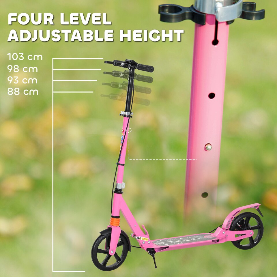 image 1 of AIYAPLAY Kids Scooter for Ages 6-12 Years, Foldable Kick Scooter with 4 Levels, Adjustable Handlebar, Dual Brake System, 200mm Wheels, ABEC-7 Bearings | Pink | Pink