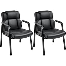 Yaheetech Set of 2 Faux Leather Office Guest Chairs Black Black