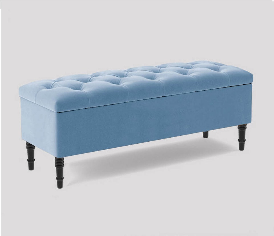 image 1 of 120cm Swiss Chesterfield Ottoman Storage Bench- Plush Velvet Shoe Bench - Duck Egg Upholstery Footstool with Storage