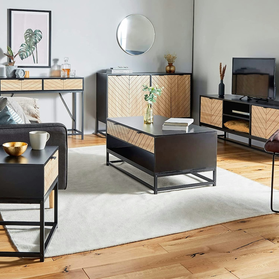 image 1 of VonHaus Industrial Sideboard Storage Cabinet, 4 Doors & 4 Shelves Black