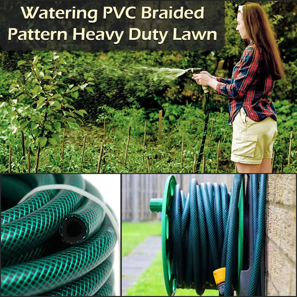 image 1 of 30m Reinforced Garden Hose Pipe Heavy Duty PVC Braided 3 Layer Water Hose Kink Free, Leakproof & Burst Resistant Hosepipe Reel