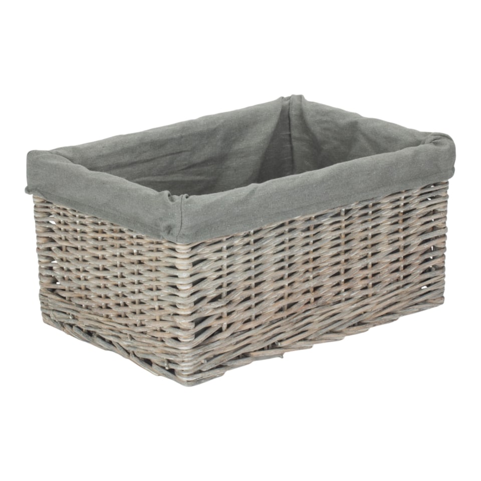 image 1 of Small Grey Wash Grey Cotton Lined Willow Storage Baskets | Brown | Grey | S | 1