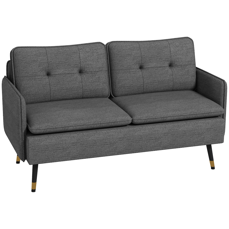 image 1 of HOMCOM Modern Two Seater Sofa, Button Tufted Loveseat with Cushions and Steel Legs for Living Room, Guest Room, Dark Grey | Grey | One Size