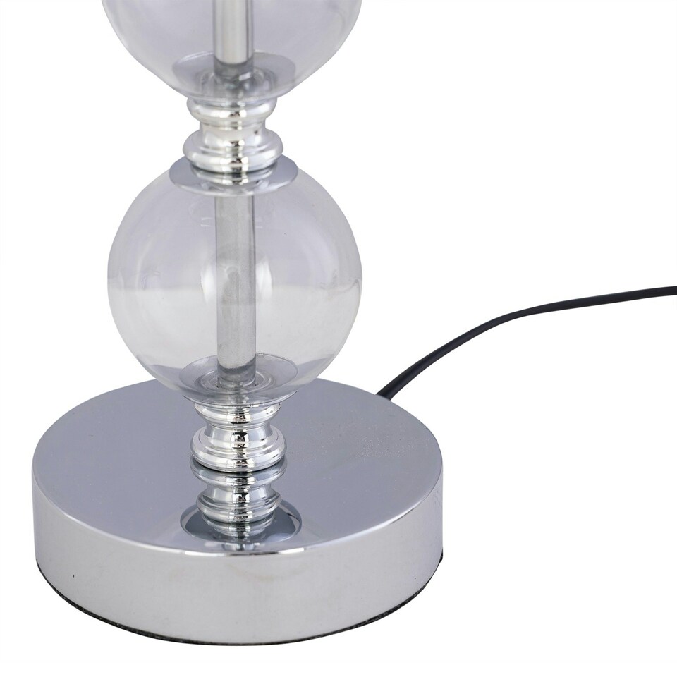 image 1 of Chrome Two Ball Table Lamp with Navy Blue Shade Chrome | Blue