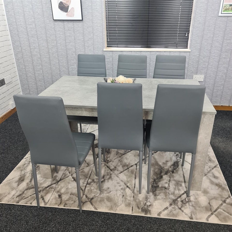 image 1 of Modern Dining Table Set With 6 Grey Chairs Dining Room Furniture Set | Grey | One Size | 7