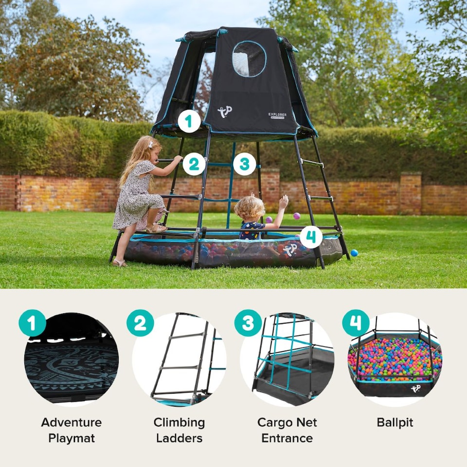 image 1 of TP Explorer Metal Climbing Frame Set with Ripple Slide and Jungle Run Black Edition