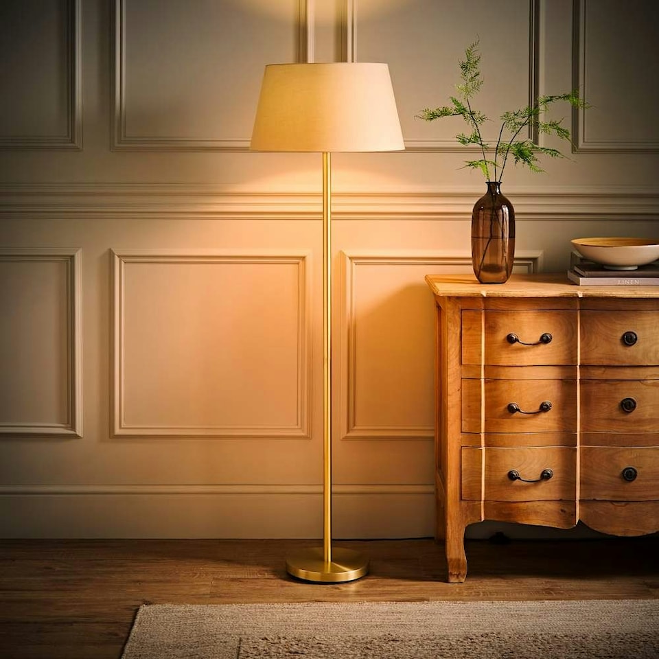 image 1 of ValueLights Modern Gold Metal Floor Lamp With Beige Shade