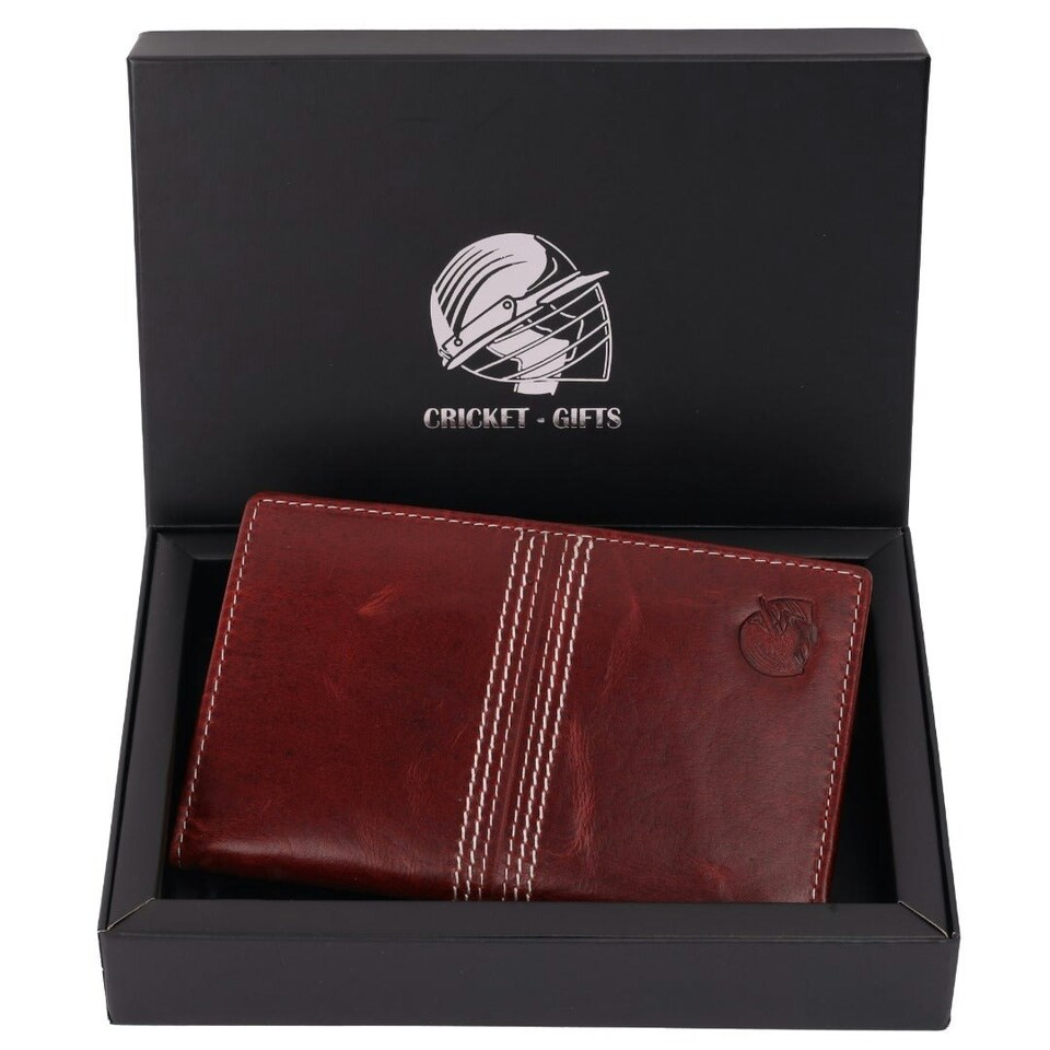 image 1 of CRICKET-GIFTS - Buffalo Leather Travel Wallet | 5 Card Slots & ID Pouch | Mobile Phone Zip Area | Multicoloured, OneSize Red