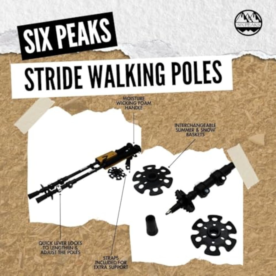 image 1 of Six Peaks Stride Walking Poles, Set Of 2 Adjustable Strong Aluminium Trekking, Hiking Sticks, Quick Lock Telescopic System, Padded Non-Slip Foam Grip, Interchangeable Summer And Snow Baskets