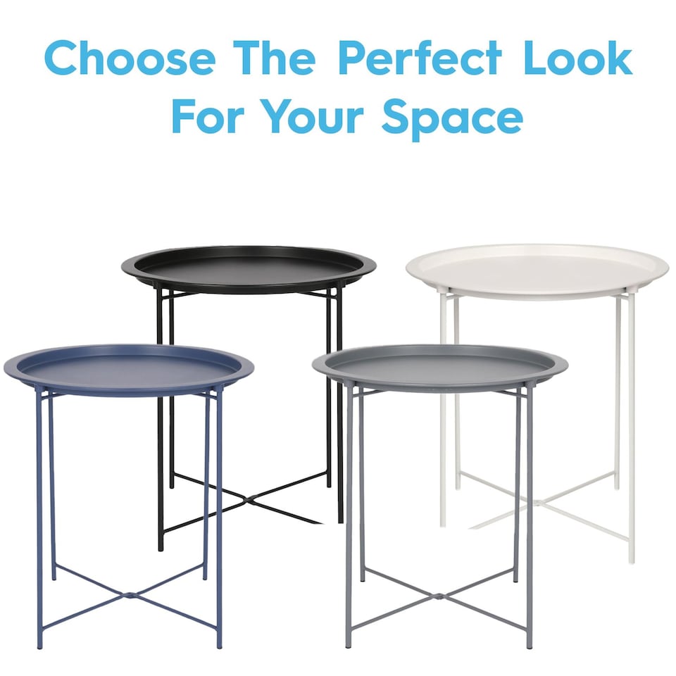 image 1 of Harbour Housewares Round Steel Tray Table - Matt White | White | Matt White