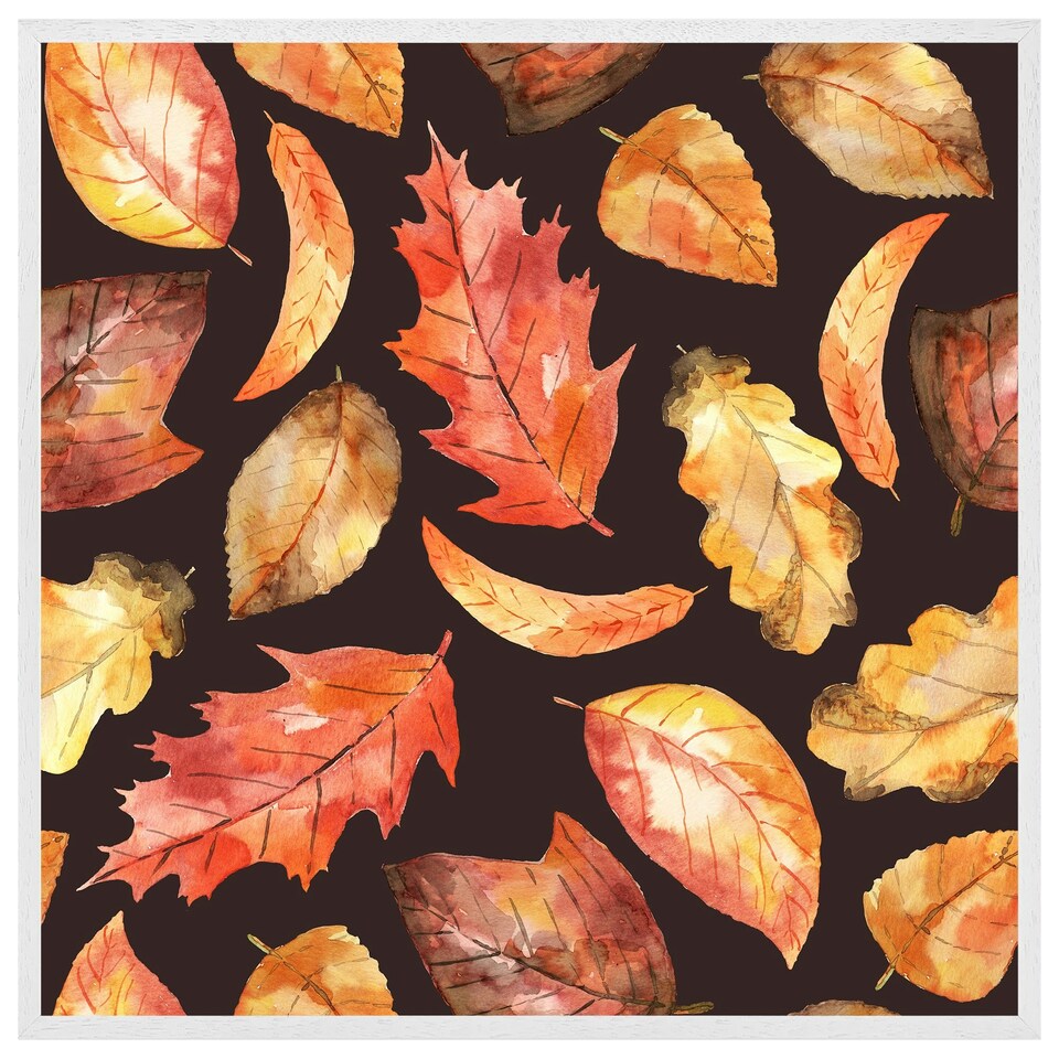 image 1 of Autumn leaves on black (Picutre Frame) White | XL