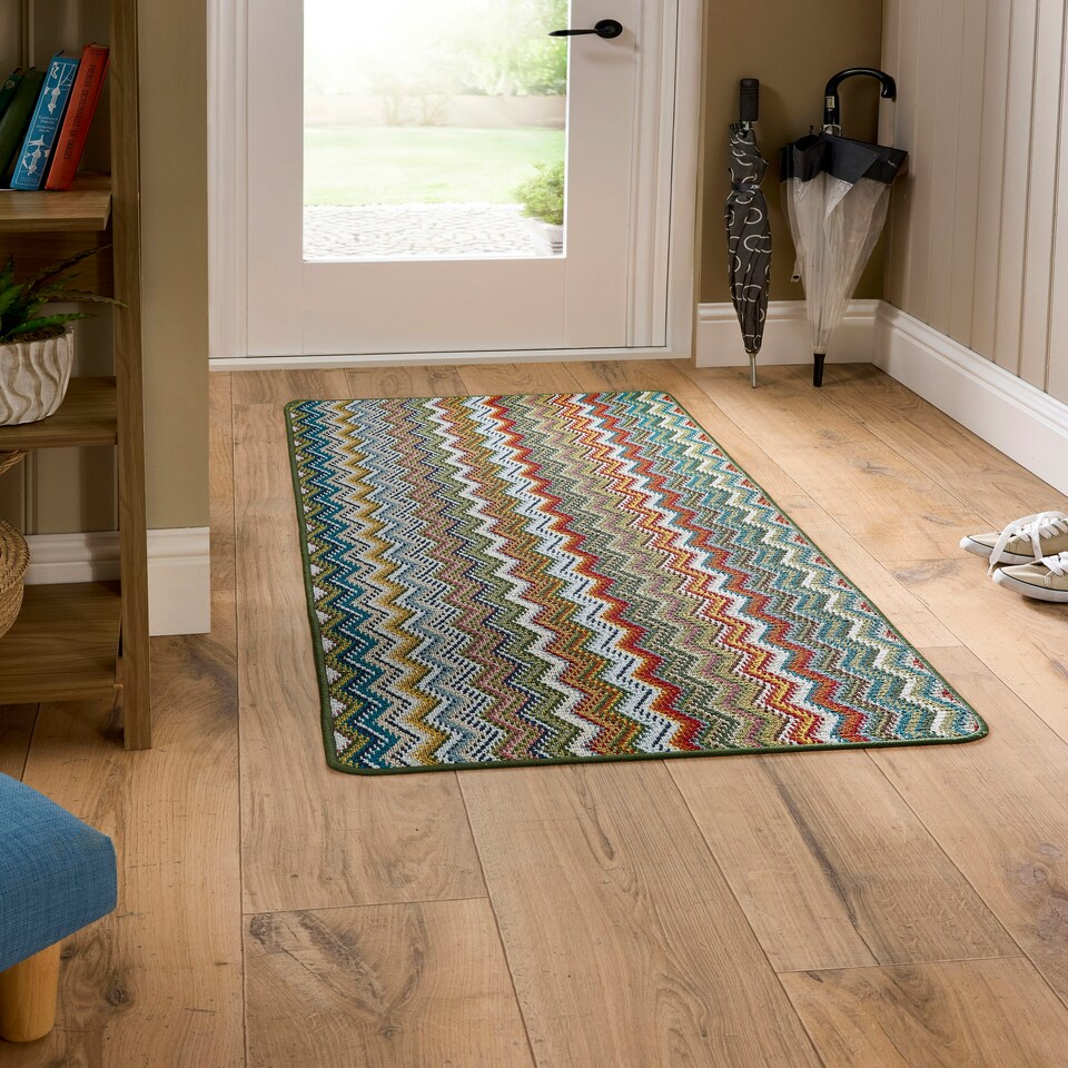 image 1 of My Stain Resistant Mat Candy Multi Green Zig Zag 67X200
