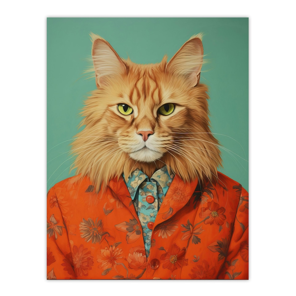 image 1 of Maine Coon Ginger Pet Cat Portrait Fun Home Decor Black Framed Wall Art Print A4