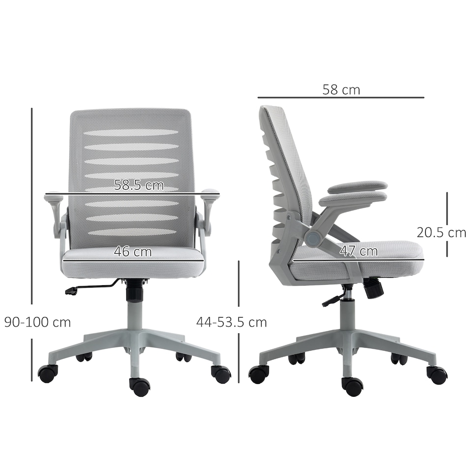 image 1 of Vinsetto Mesh Office Chair, Swivel Task Desk Chair with Lumbar Back Support, Flip-Up Arm, Adjustable Height for Home Office, Grey