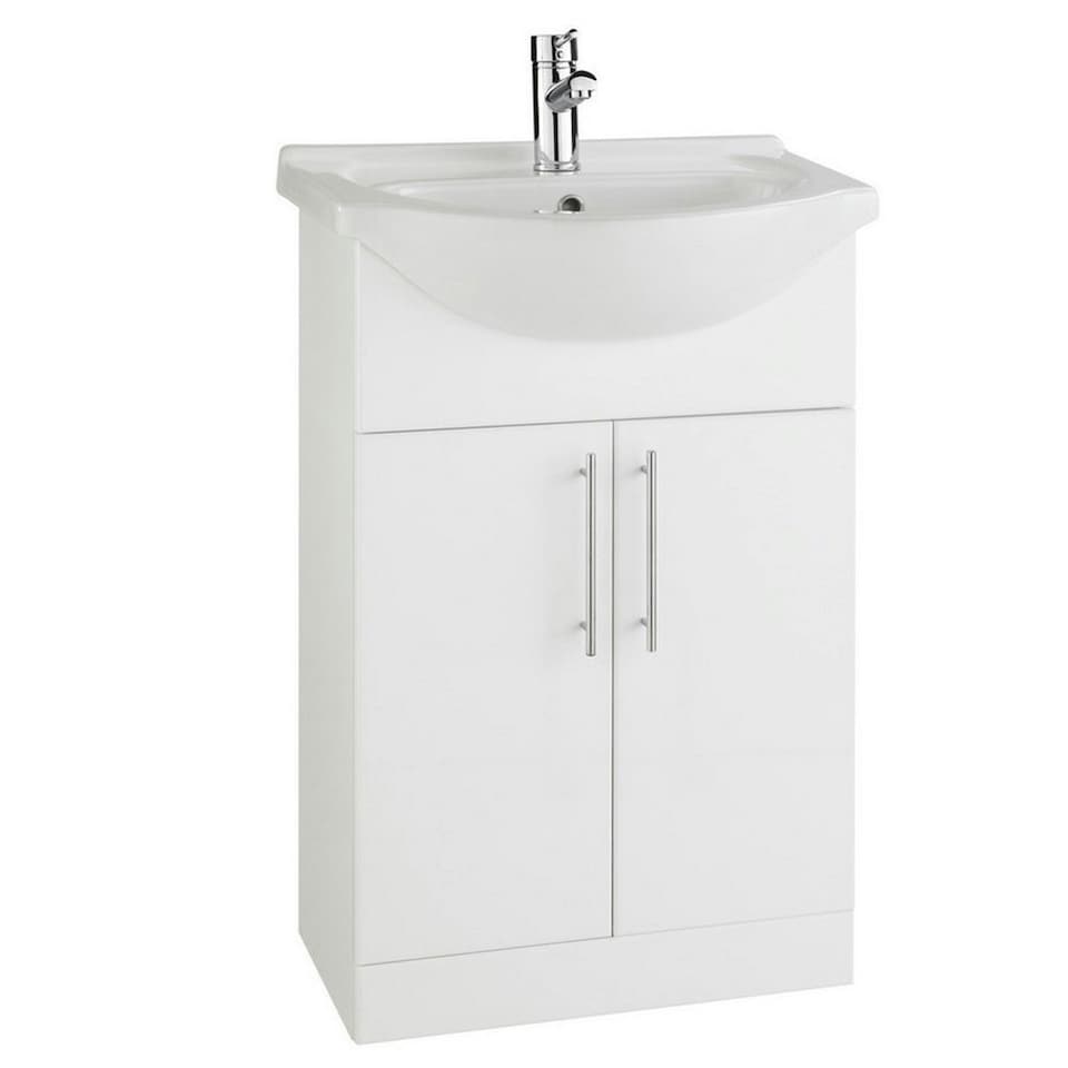 image 1 of Bathroom 650mm Vanity Unit with Deluxe Basin - Gloss White - (Impact) - Brassware Not Included White