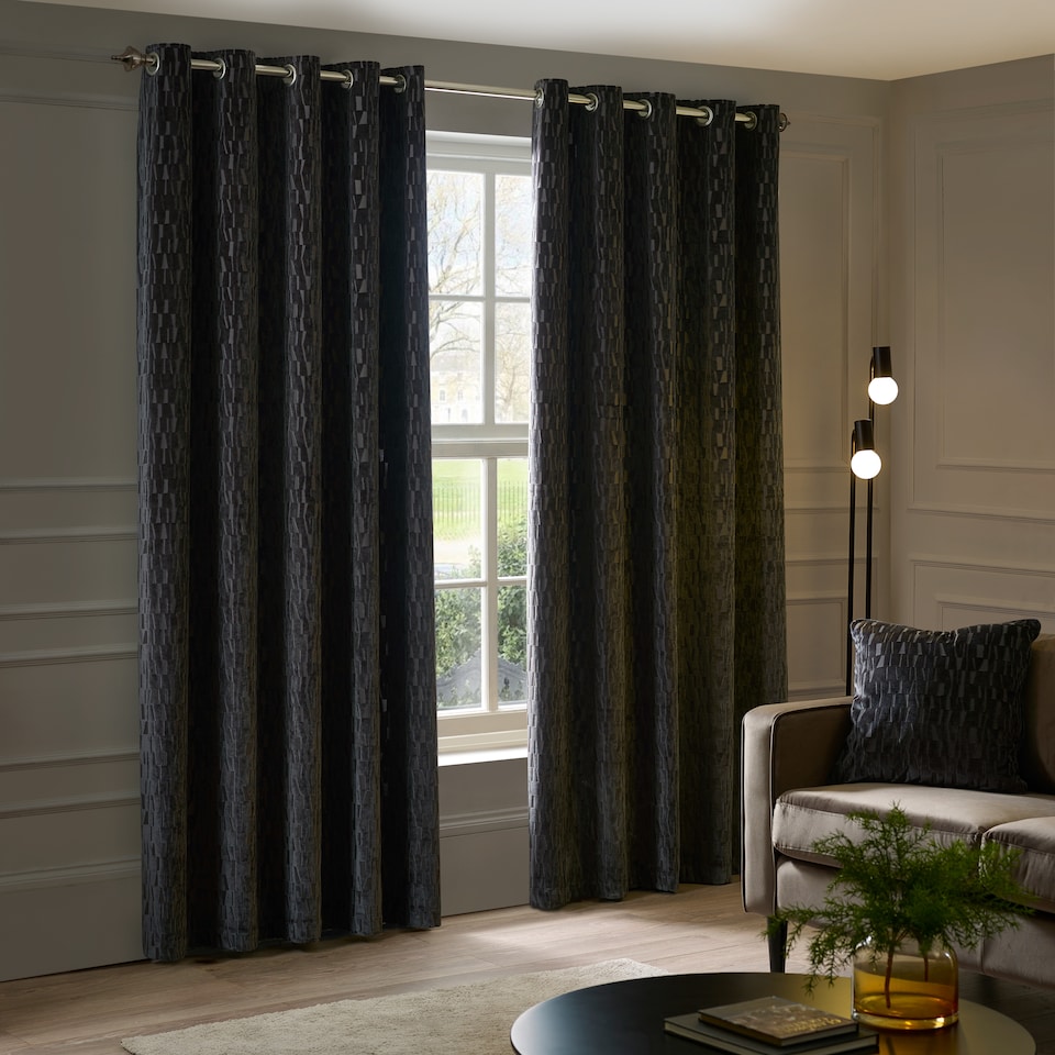 image 1 of Paoletti Manhattan Velvet Room Darkening Eyelet Curtain Pair Charcoal (W)168cmx (D)229cm | Grey | Charcoal | One Size