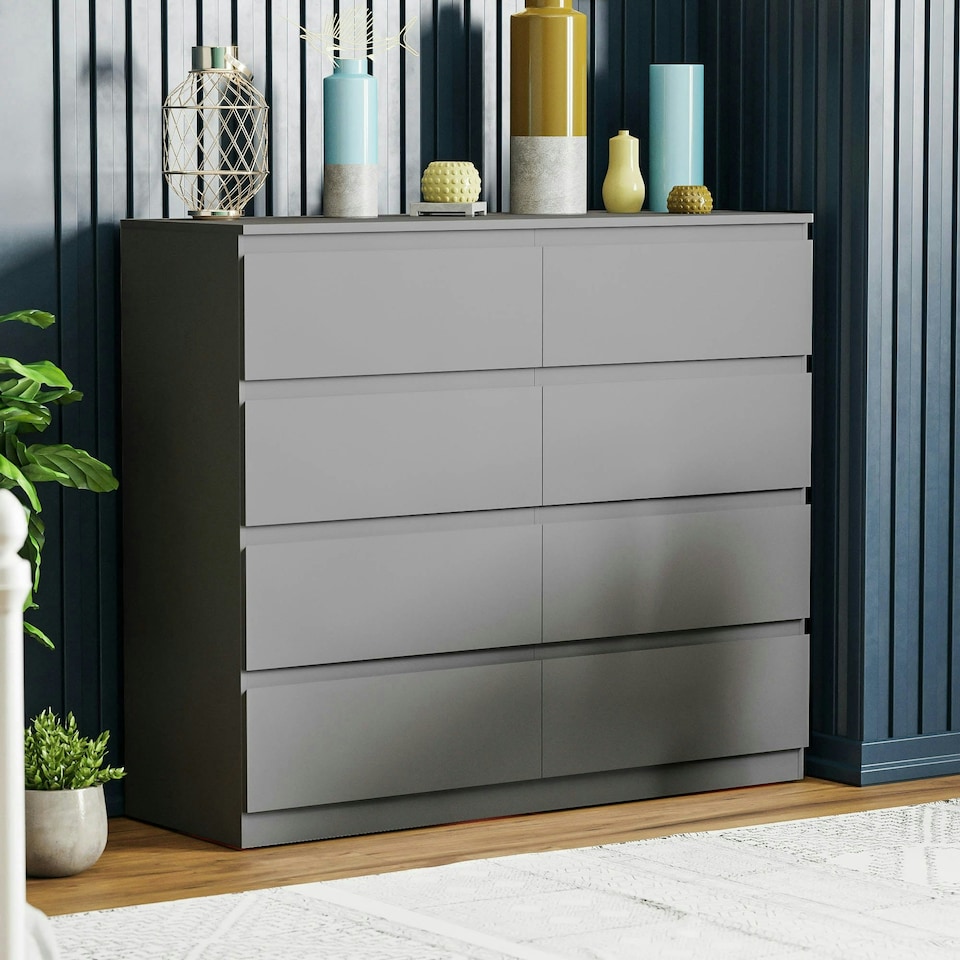 image 1 of Vida Designs Denver 8 Drawer Chest of Drawers Bedroom Storage, Grey