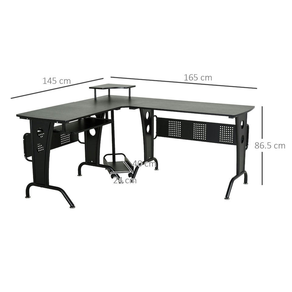 image 1 of HOMCOM Space-Saving Corner Work Office Desk Gaming with Steel Frame
