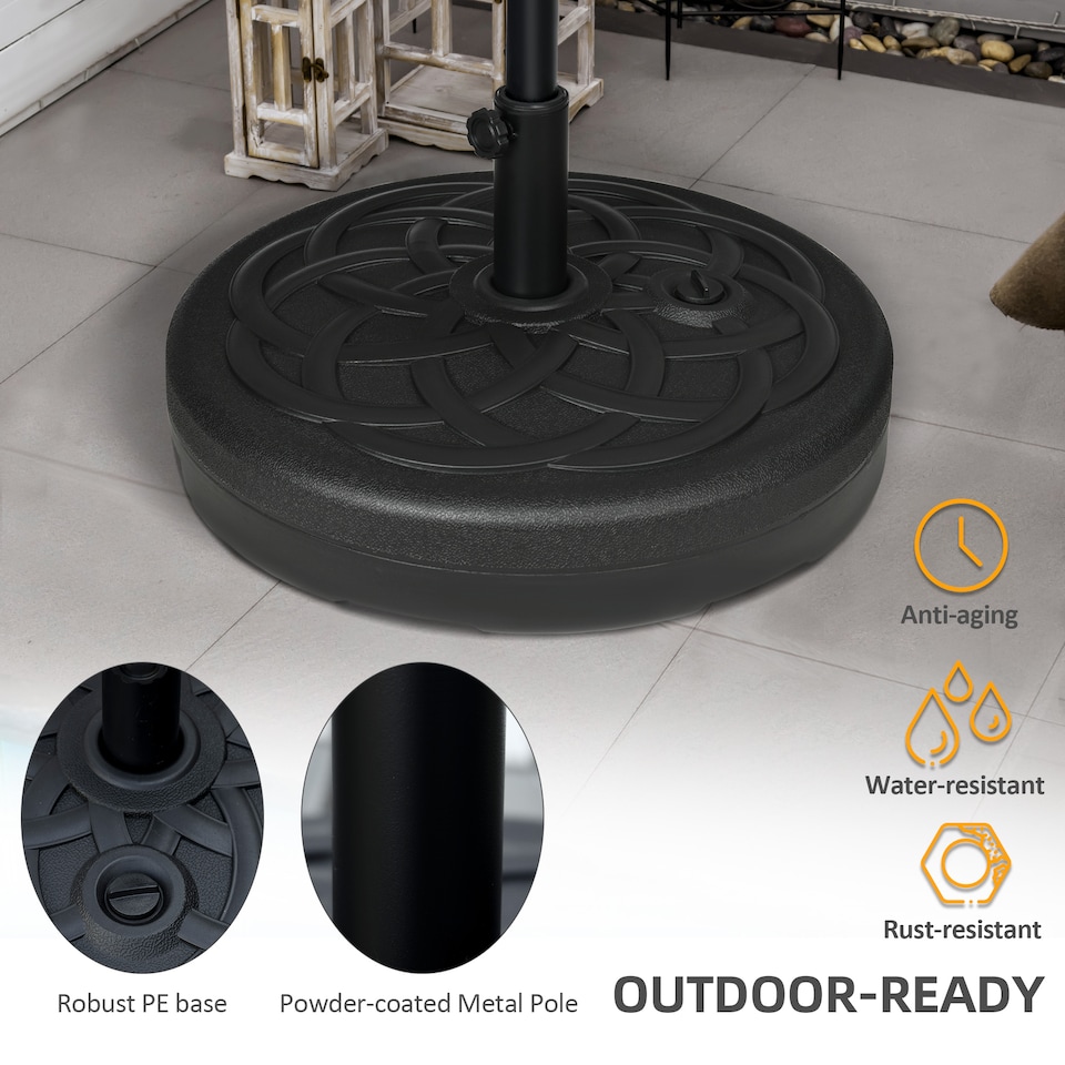 image 1 of Outsunny Garden Parasol Base Water or Sand Filled Weight with Built-In Handle | Black | Black | Φ56 x 30.5H cm