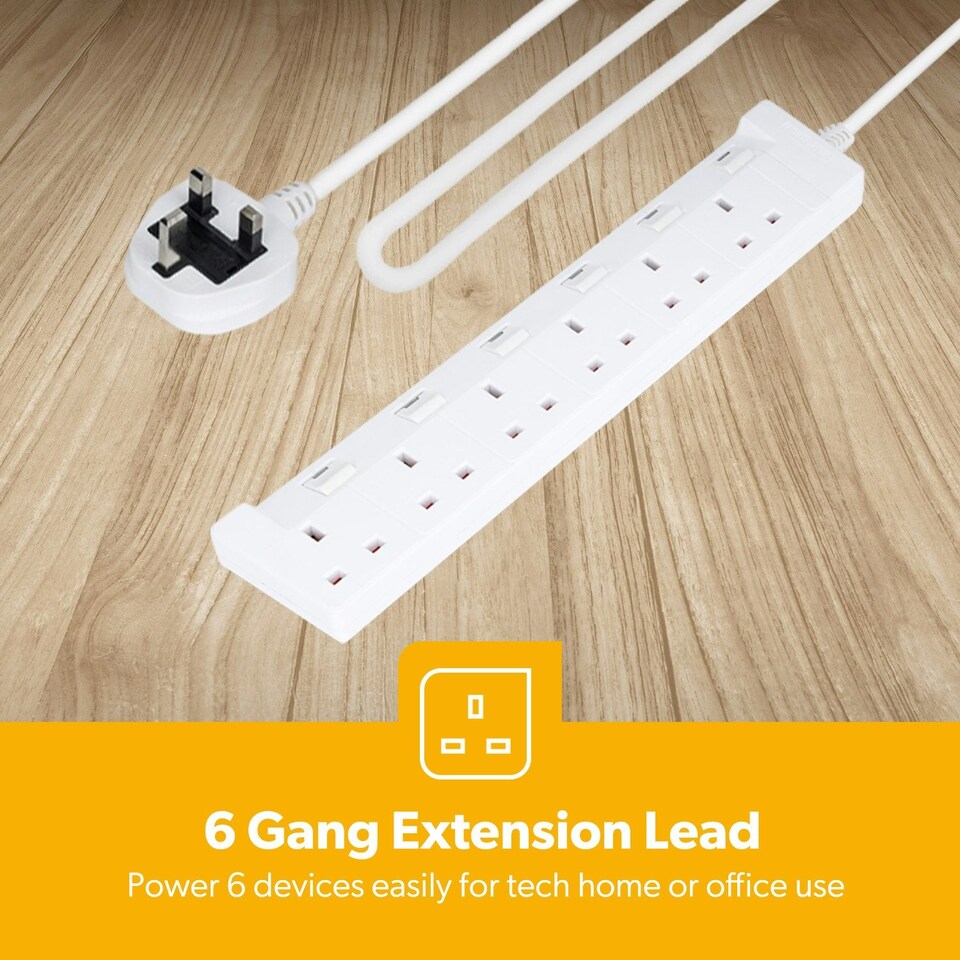 image 1 of GEEPAS 6 Gang Extension Lead With Switches, 5m Cable