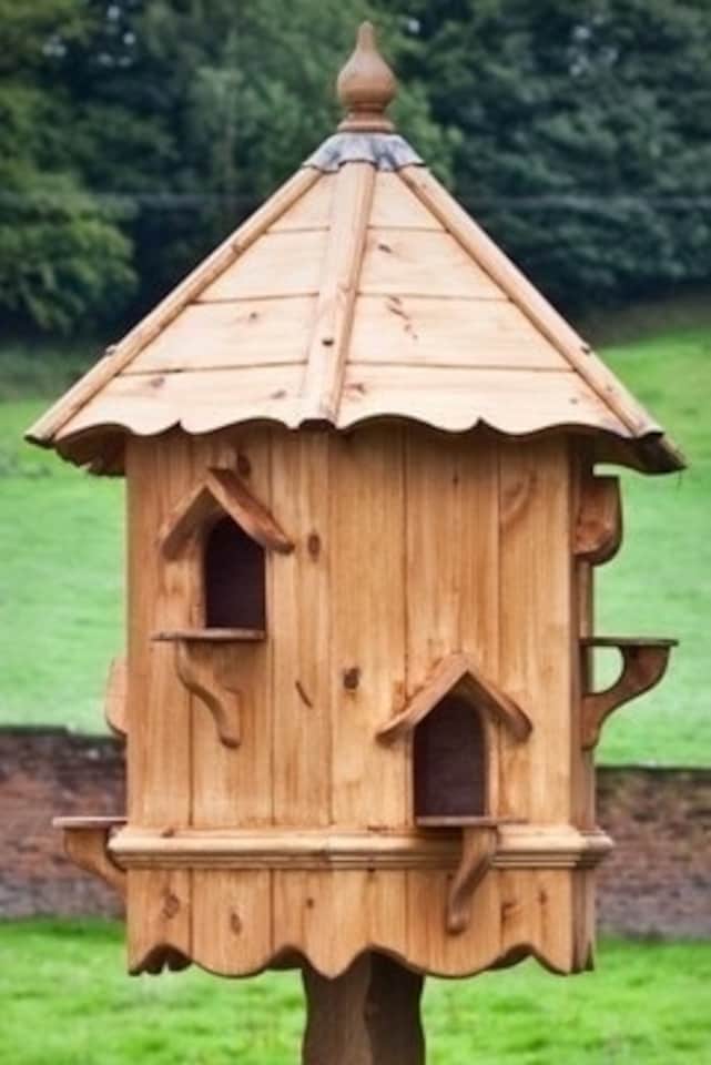 image 1 of Bergholt Dovecote, Two Tiered Hexagonal Birdhouse - Traditional English Pole Mounted Birdhouse for Doves or Pigeons | Brown | One Size