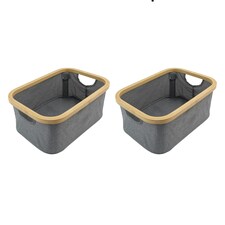 JVL Bambanio Foldable Bamboo Storage Basket, 26L, Set of 2 - Grey Grey