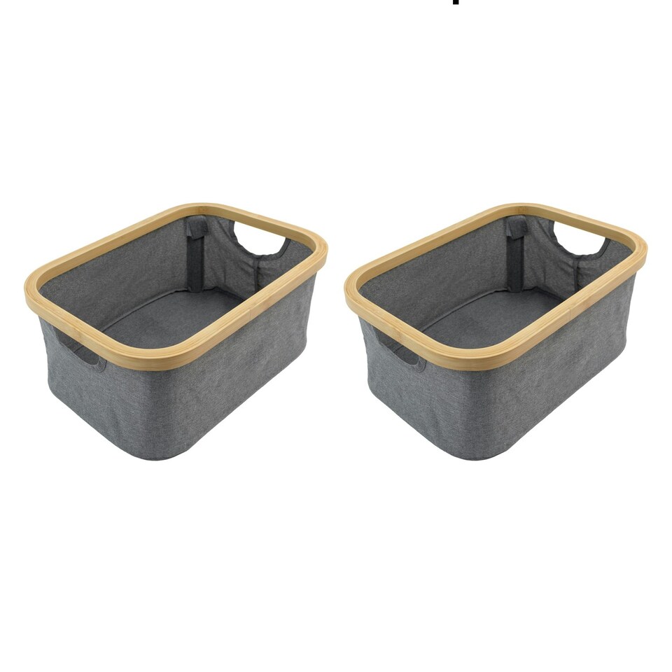 image 1 of JVL Bambanio Foldable Bamboo Storage Basket, 26L, Set of 2 - Grey Grey