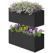 Outsunny Set of 2 Hanging Flower Boxes, 50 cm Long, Rattan Look, Black Black | Black
