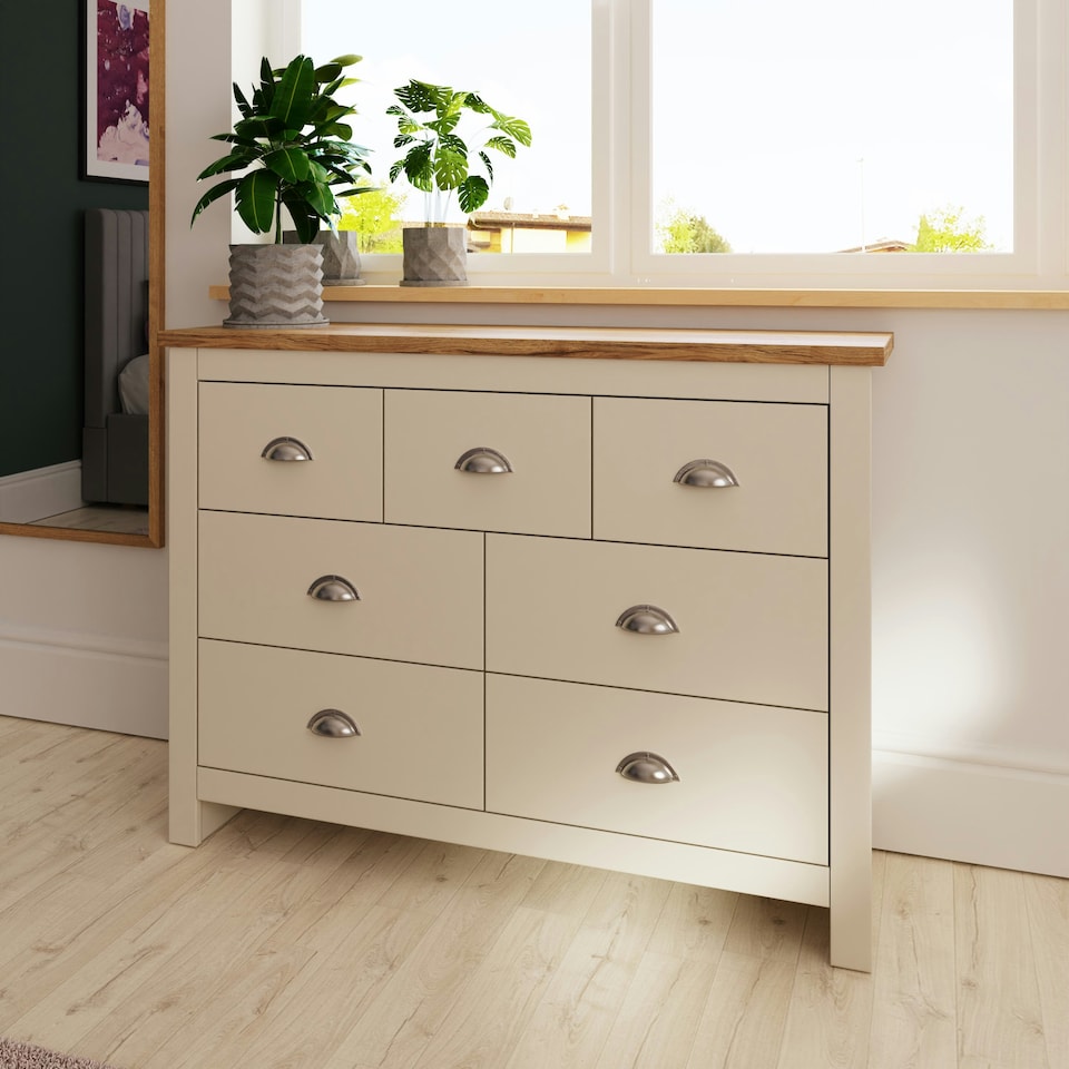 image 1 of Lisbon Chest of 7 Drawers Cream & Oak