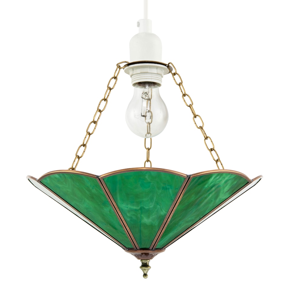image 1 of Green Toned Chic Tiffany Glass Easy Fit Pendant Shade with Chains
