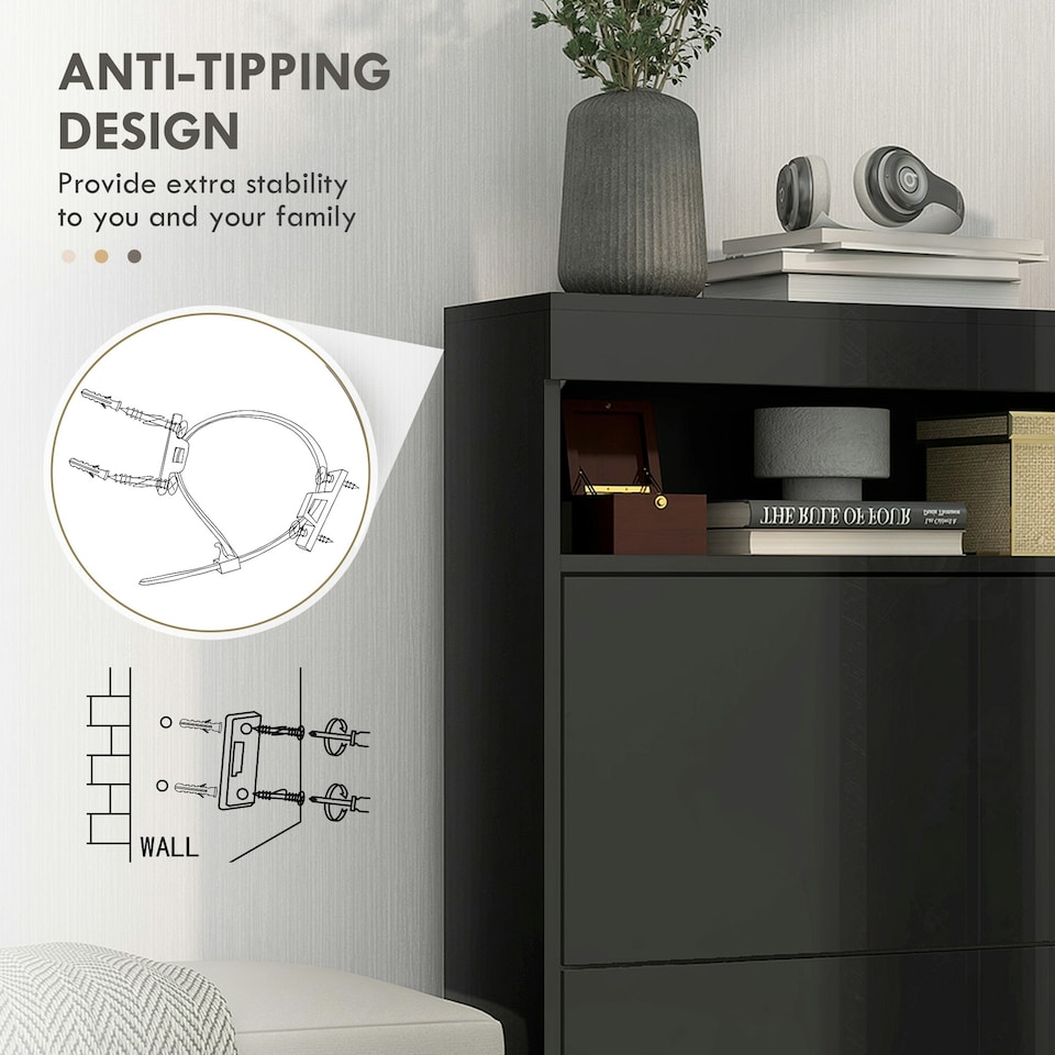 image 1 of HOMCOM Wall Mounted or Freestanding Shoe Cabinet with 2 Flip Drawers, Black