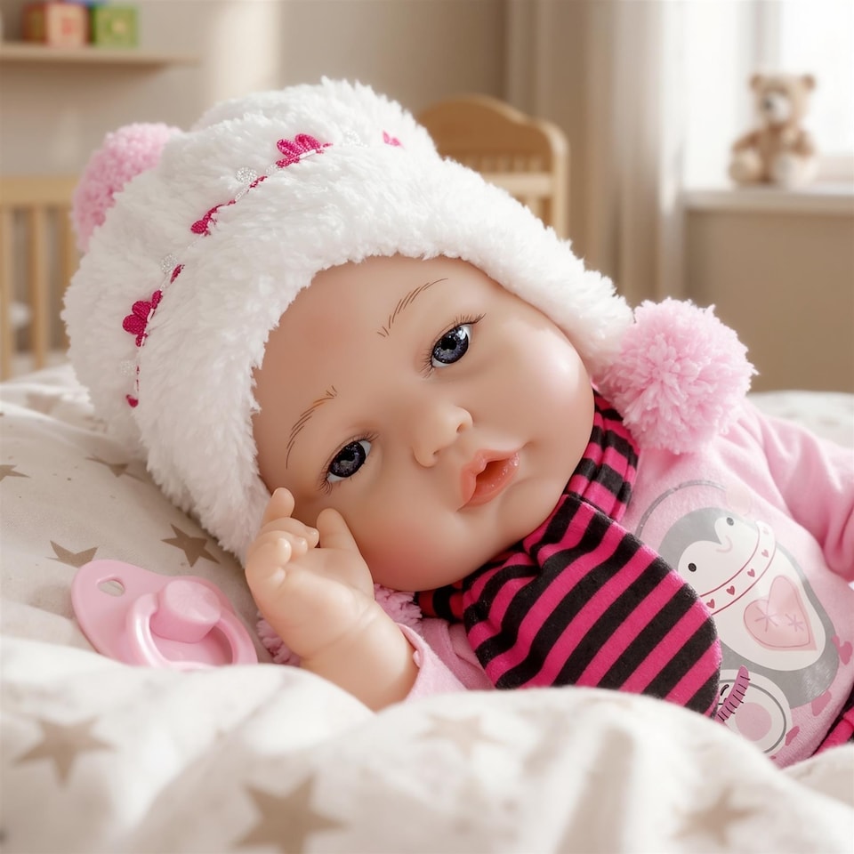 image 1 of BiBi Doll 17" Snowflake Reborn Baby Doll Girl With Toy Dummy & Bottle