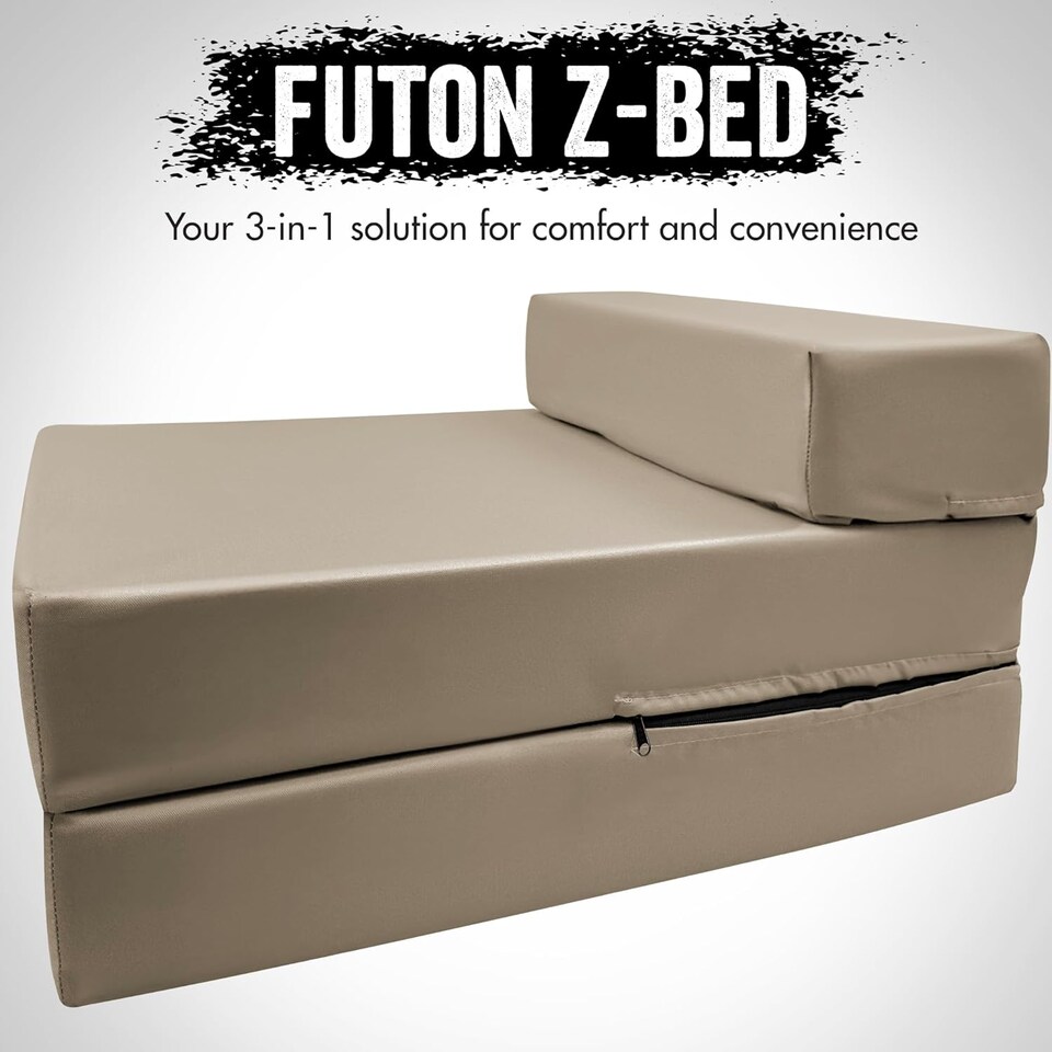 image 1 of Fold Out Single Z Bed Futon Sofa Chair Mattress Beige