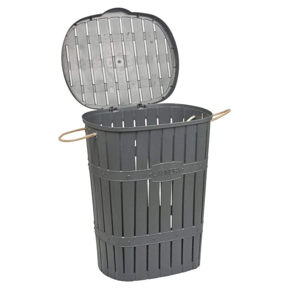 image 1 of 65L Bamboo Look Laundry Basket With Rope | Black | 1