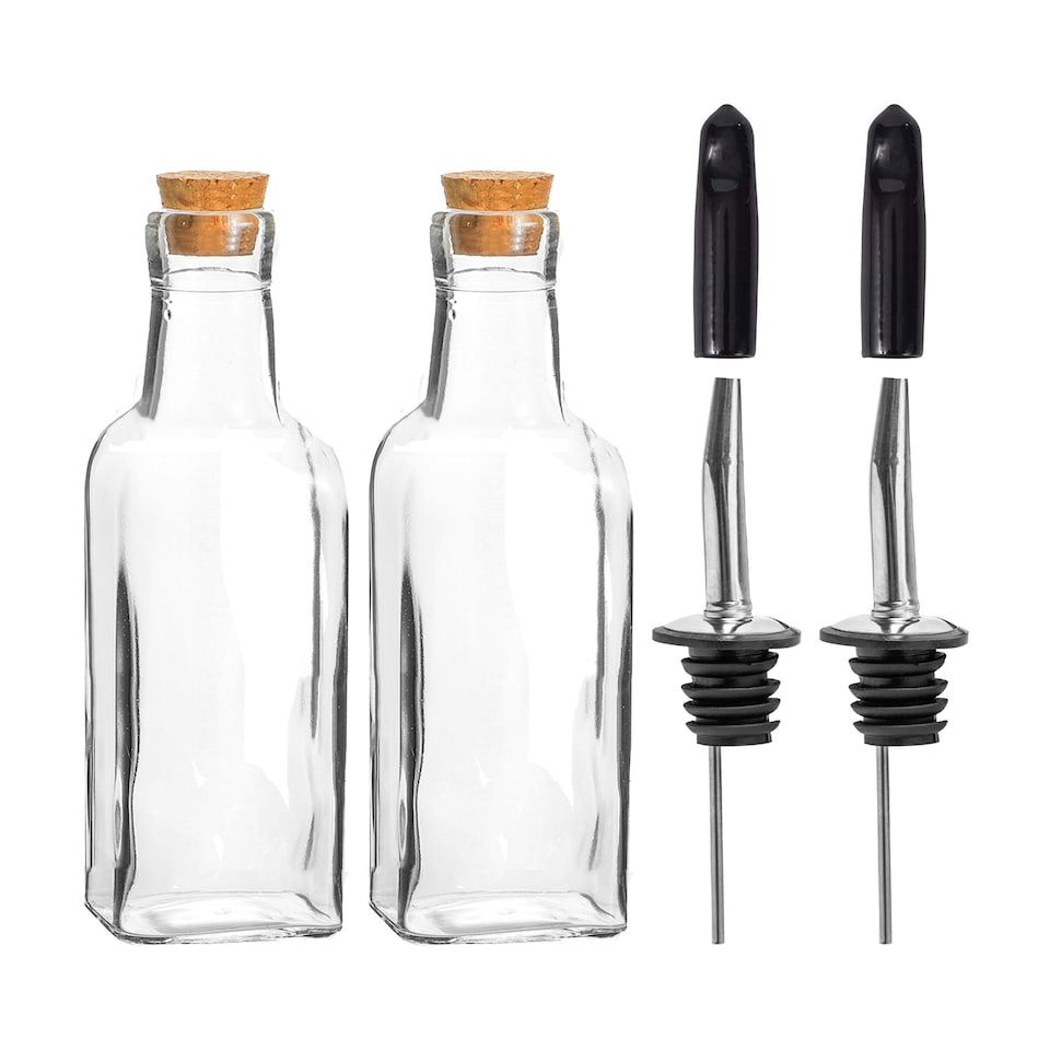 image 1 of Argon Tableware Olive Oil Pourer Bottles with Cork Lids - 170ml - Pack of 2