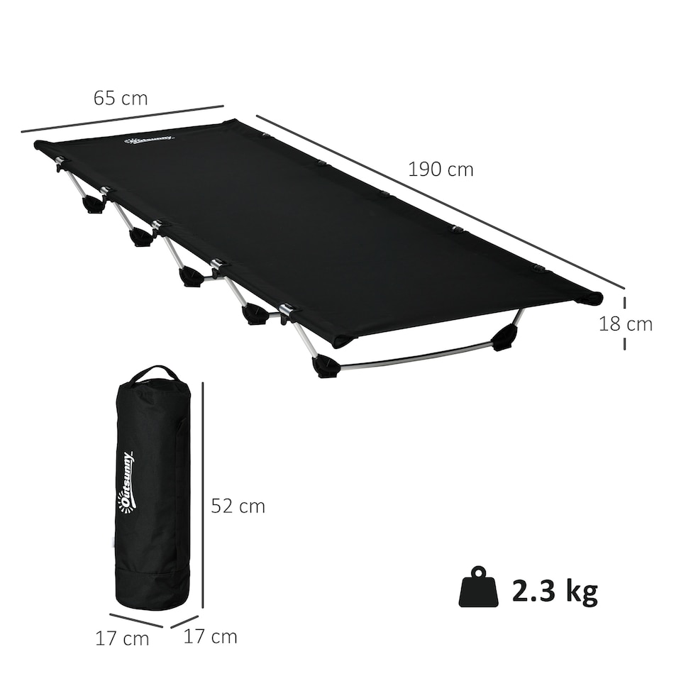 image 1 of Outsunny Lightweight Camping Bed, Aluminium Portable Camp Cot Sleeping Bed with Strong Support 150kg and Carry Bag for Outdoor Overnighter Camping, Hiking, Travel, RV, Black